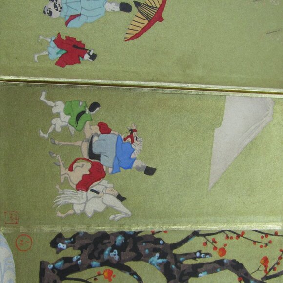 Vintage Japanese Miniature 4-Panel Folding Screen Tabletop Byōbu Art | Mt. Fuji - Picture 7 of 16